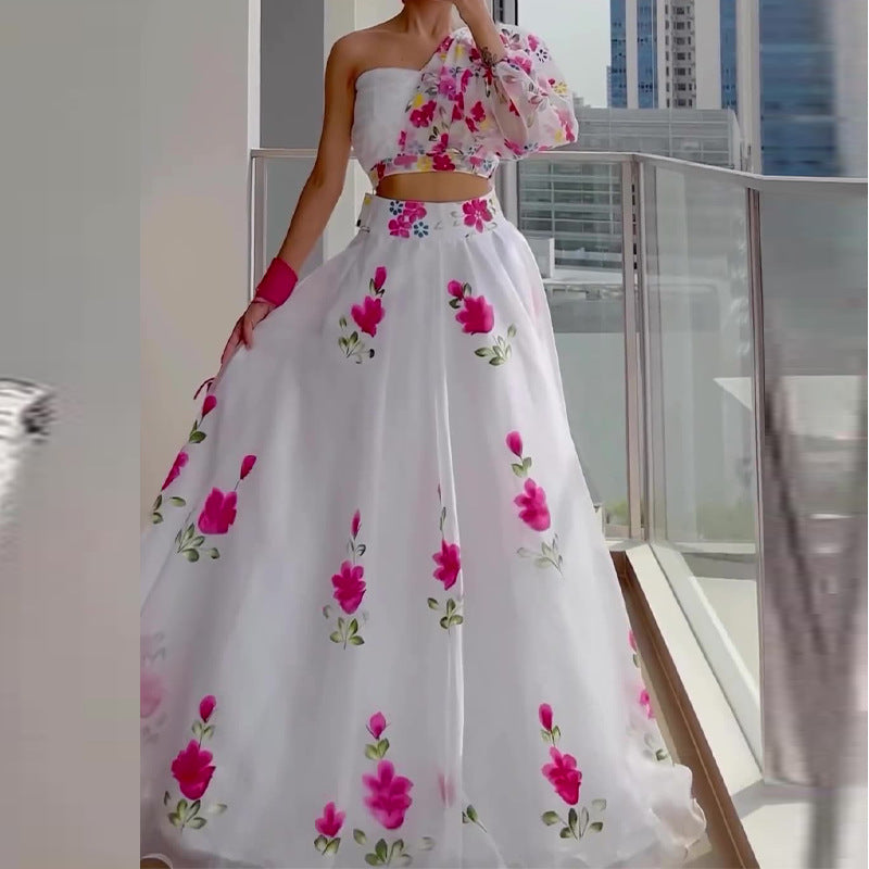 Designed Fashion Strapless Tops and High Waist Skirts Suits