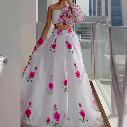 Designed Fashion Strapless Tops and High Waist Skirts Suits