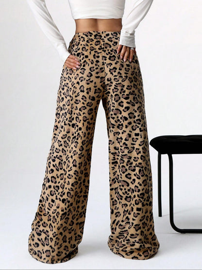 Casual Leopard Leopard Women Wide-leg Pants