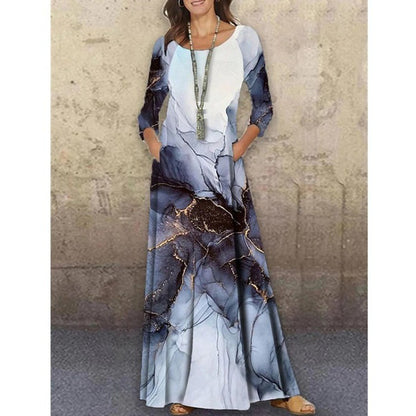 Elegant 3D Floral Print Summer Long Dresses