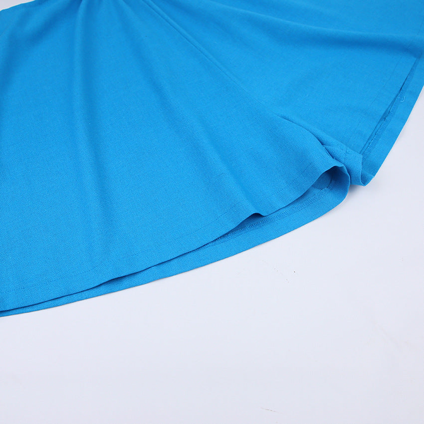 Summer Cotton Linen Halter Midriff Baring One Piece Suits