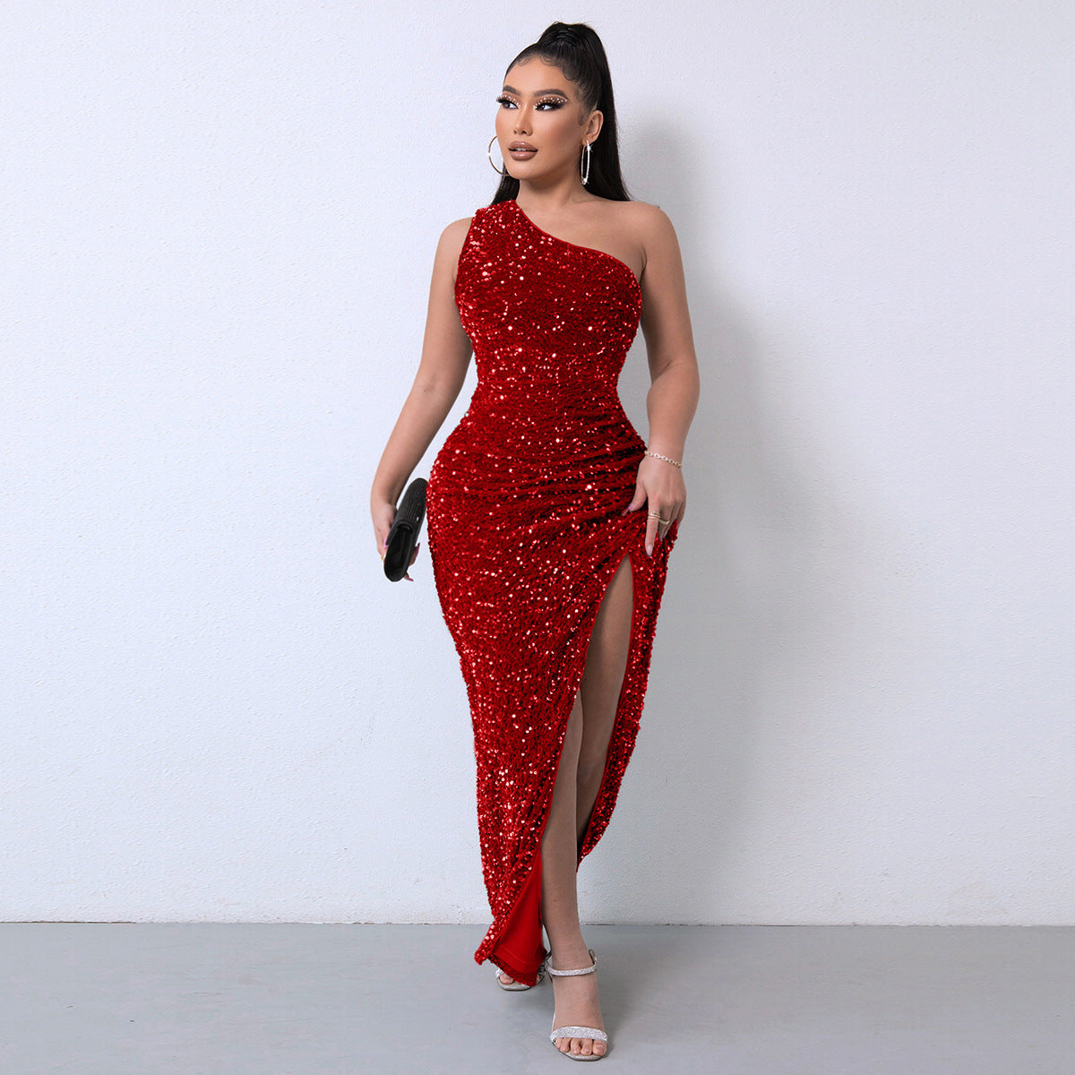 Sexy Fashion One Shoulder Sleeves Party Dresses