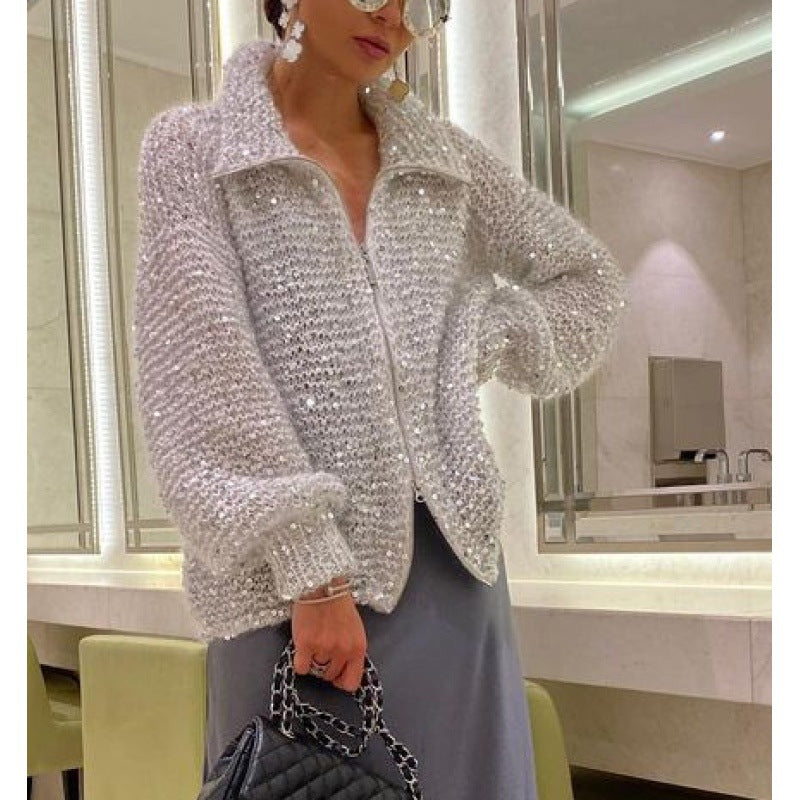 Fashion Sequined V Neck Sweaters for Women