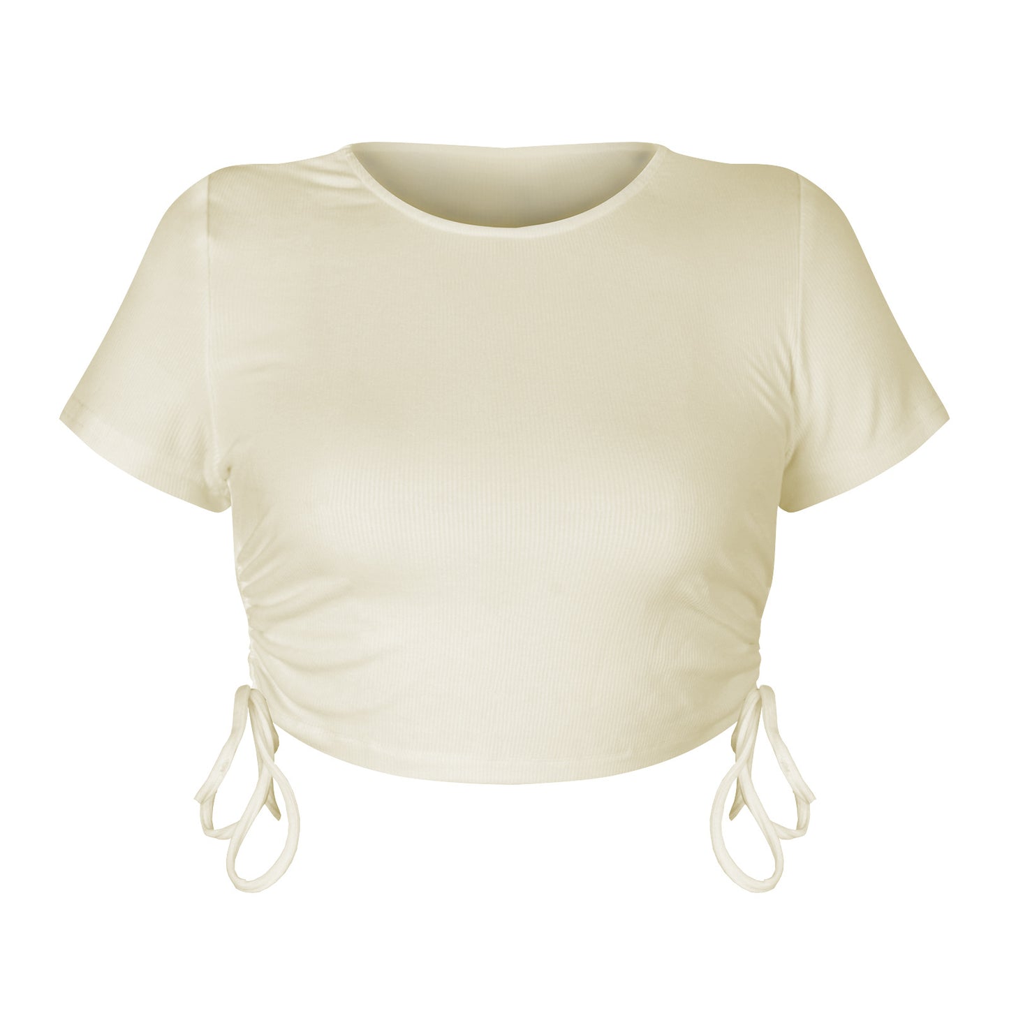 Sexy Round Neck Drawstring Midriff Baring Short Sleeves T Shirts