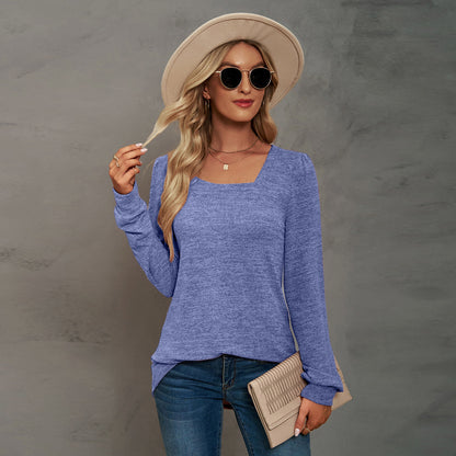 Fashion Square Neckline Long Sleeves Shirts