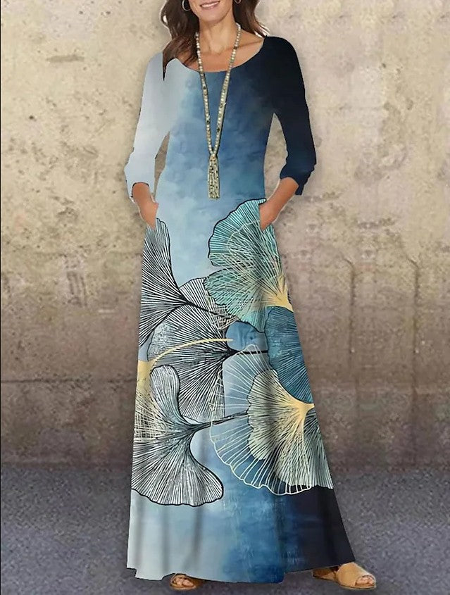 Elegant 3D Floral Print Summer Long Dresses