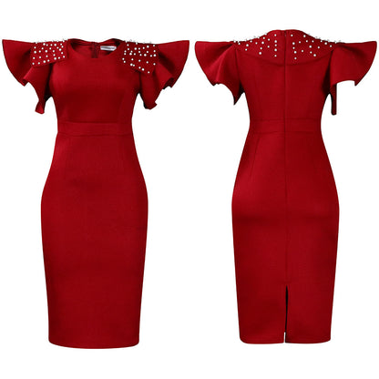Summer Ruffled Sleeves Women Sheath Dresses
