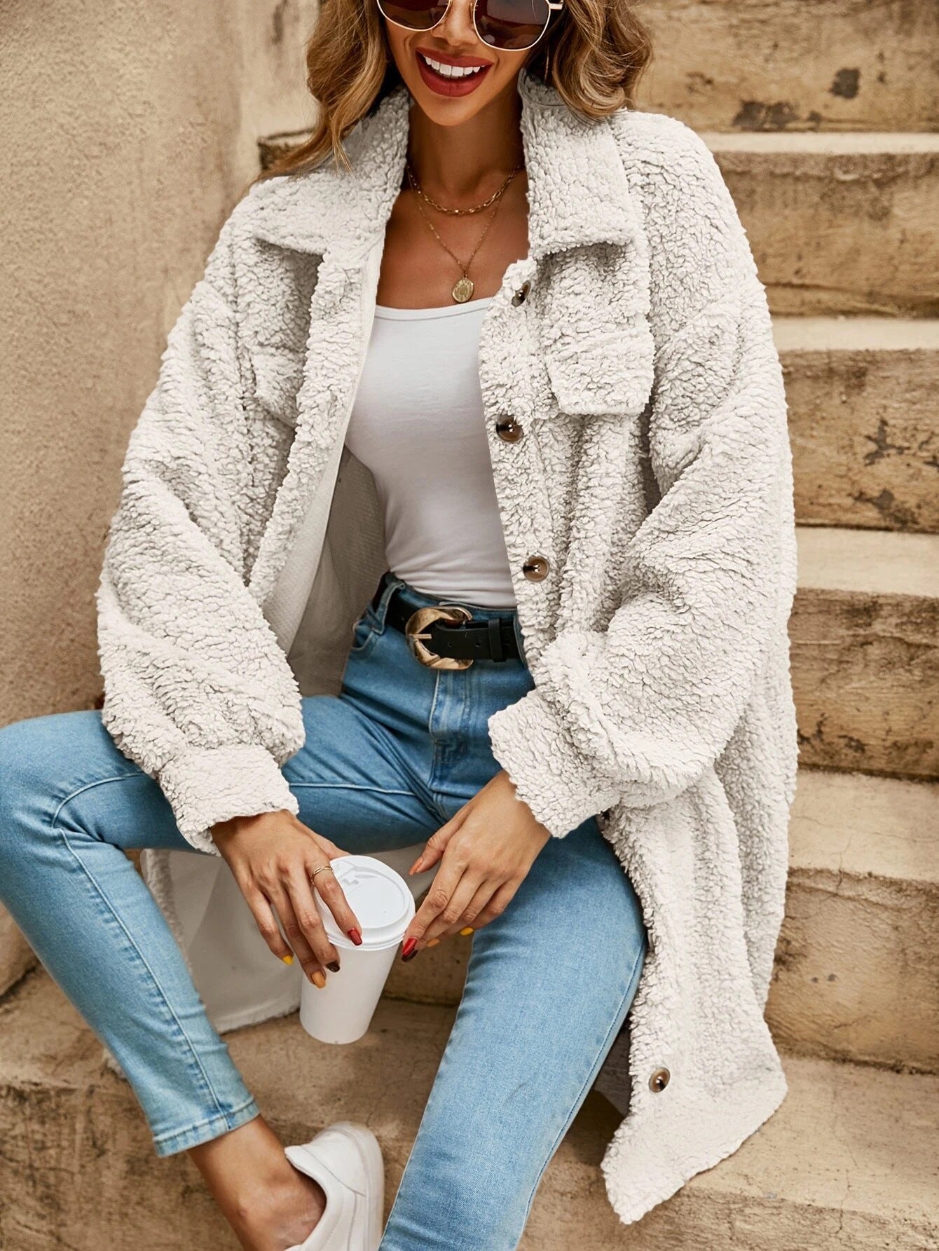 Fashion Turnover Collar Women Long Outerwear