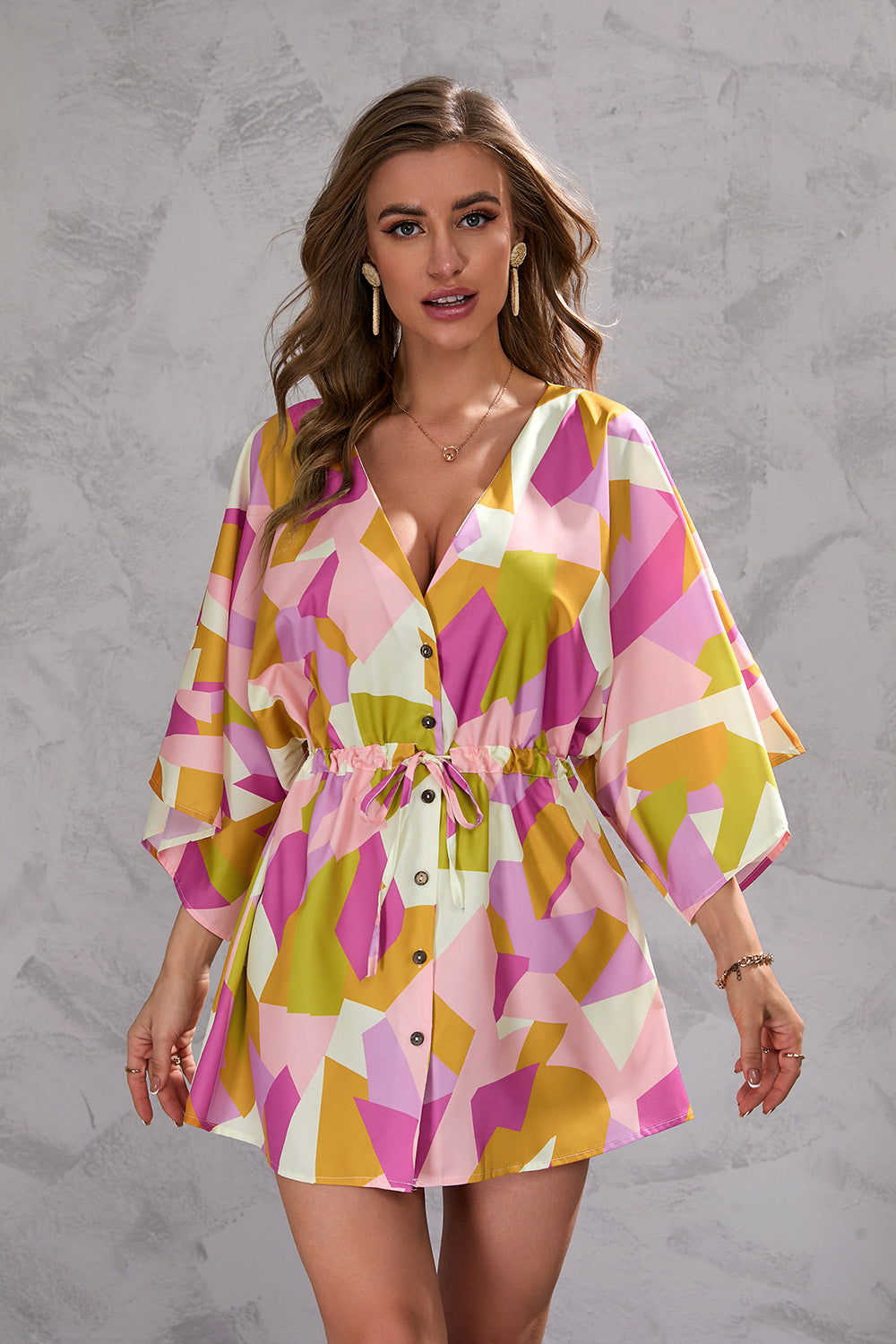 Casual Summer Leaf Print Half Sleeves Mini Dresses