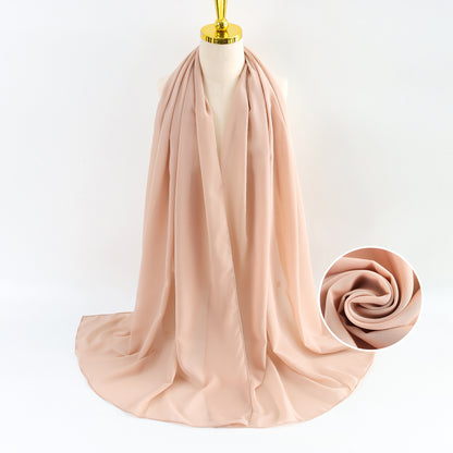 Women Pearl Chiffon Scarf Solid Color Bubble Towel Versatile Scarves