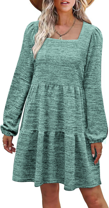 Fashion Square Neckline Fall Mini Dresses