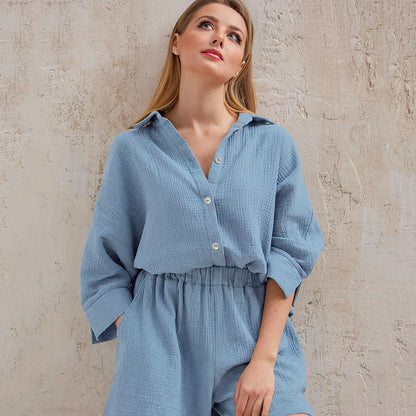 Fashion 100% Cotton Shirts & Shorts Two Pieces Sets