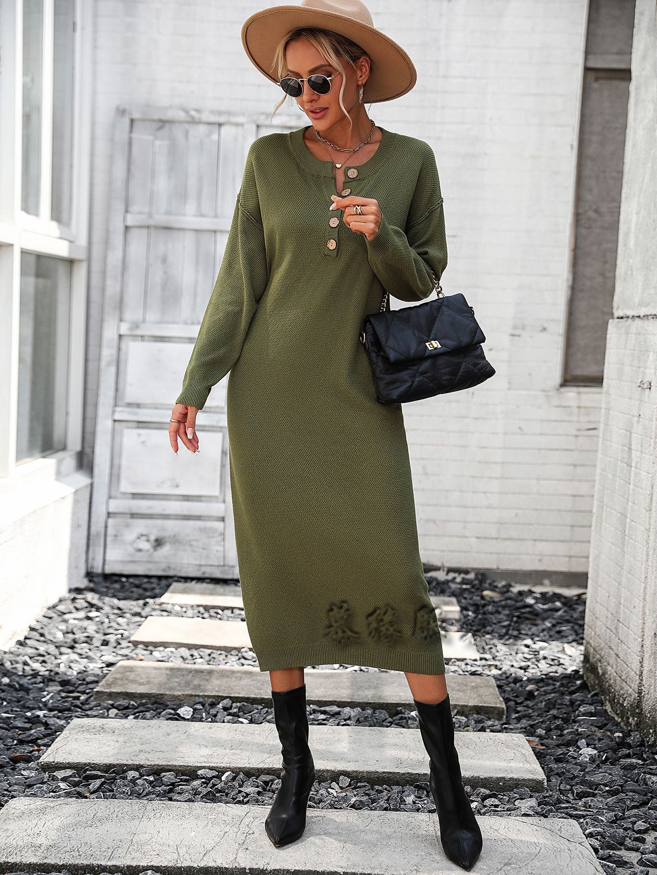 Fashion Button Design Knitted Shirts Dresses