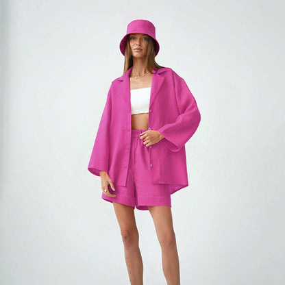 Summer Cotton Long Sleeves Shirts and Shorts Suits