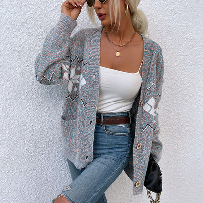 Fashion Christmas Flake Knitted Cardigan Coats
