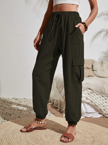 Casual Women Pockets Trousers