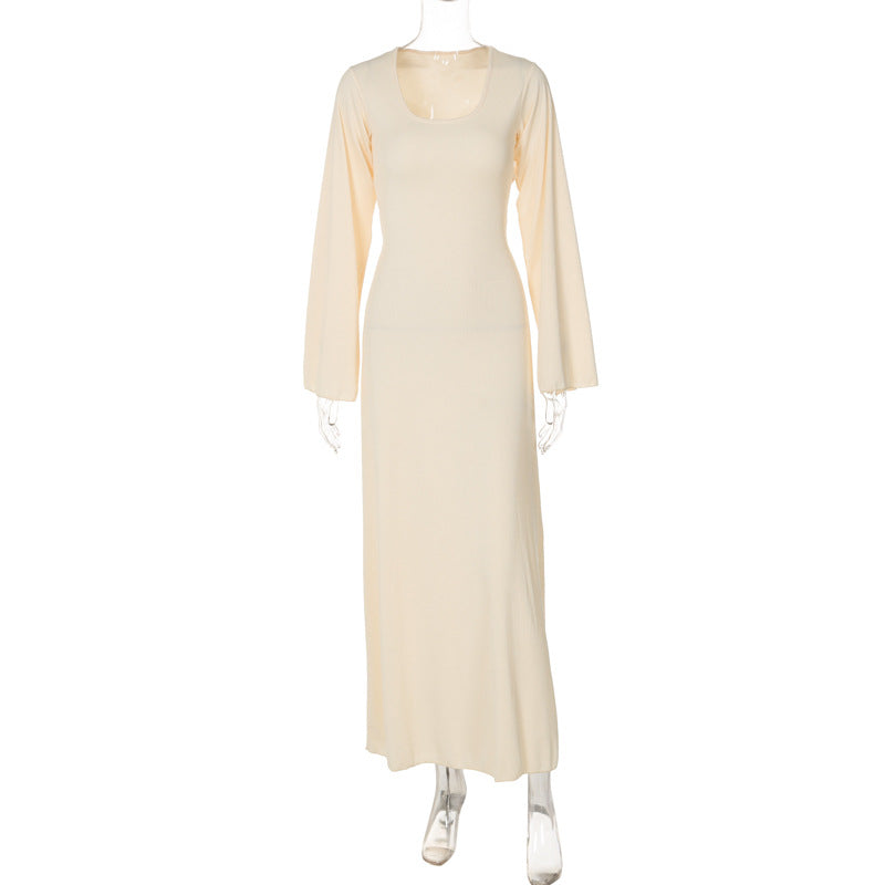 Sexy U Neck Back Lace Up Long Sleeves Dresses