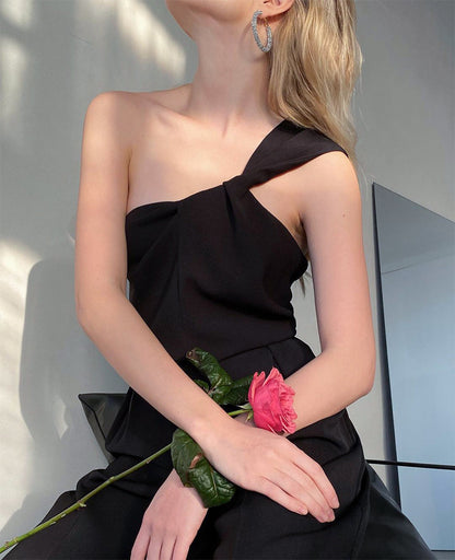 Sexy Satin One Shoulder Women Crop Tops