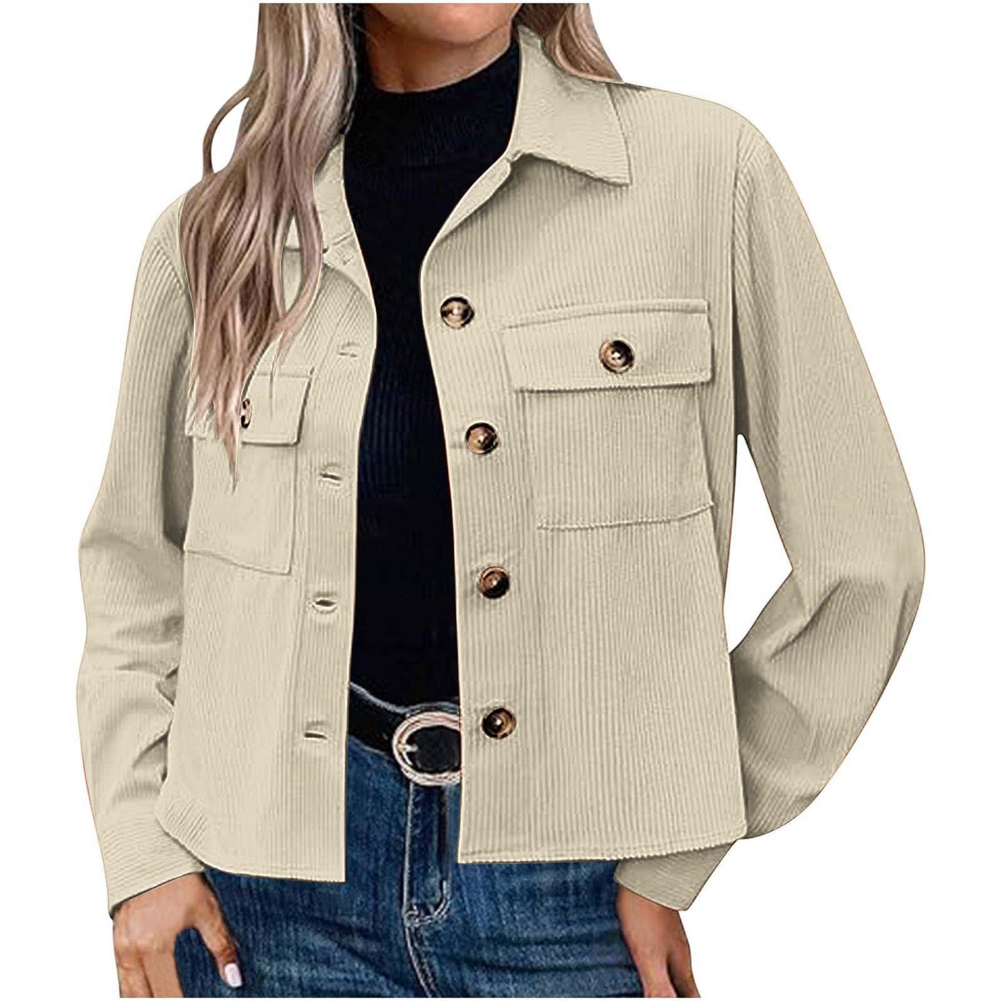 Women's Fashion Casual Short Shirt Corduroy Button-up Top Jackets