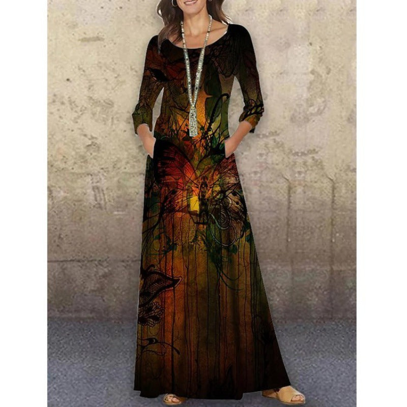 Elegant 3D Floral Print Summer Long Dresses