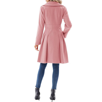 Fashion Women's Trench Coat Lapel Double-breasted Pocket A-shaped Pea Coat