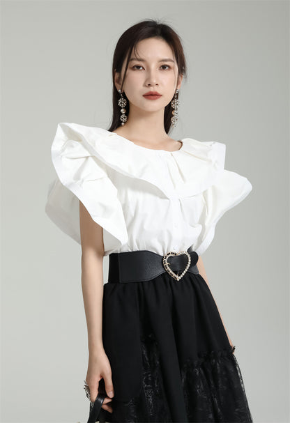 Designed Ruffled Short Sleeves Shirts