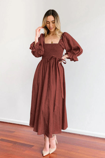 Summer High Waist Long Sleeves Double Sides Midi Dresses