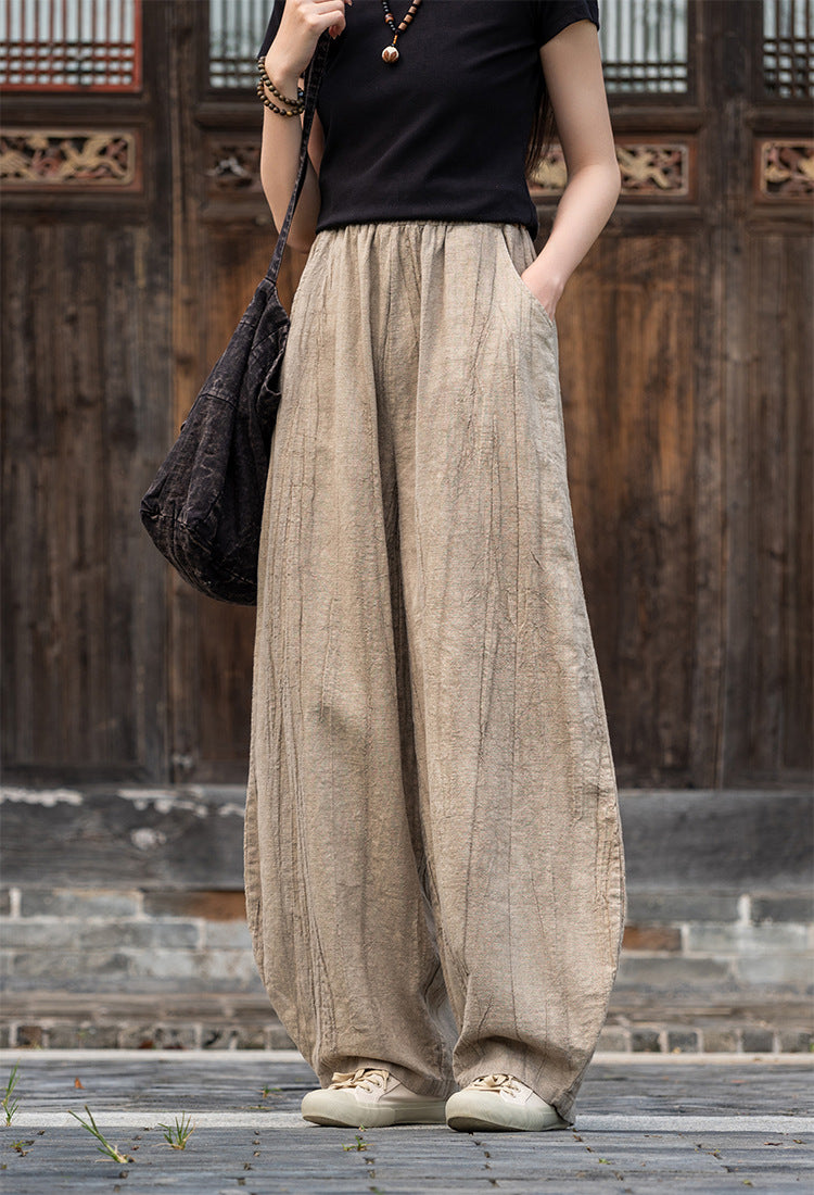 Casual Dyed Linen Wide Legs Pants