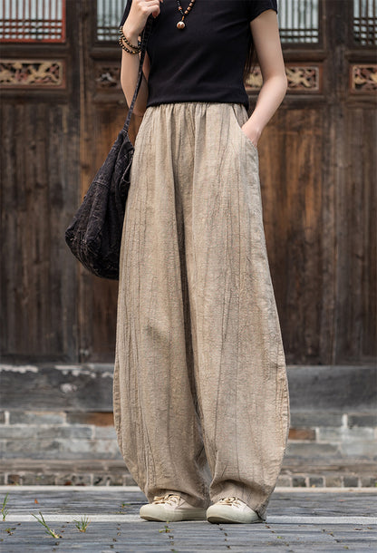 Casual Dyed Linen Wide Legs Pants