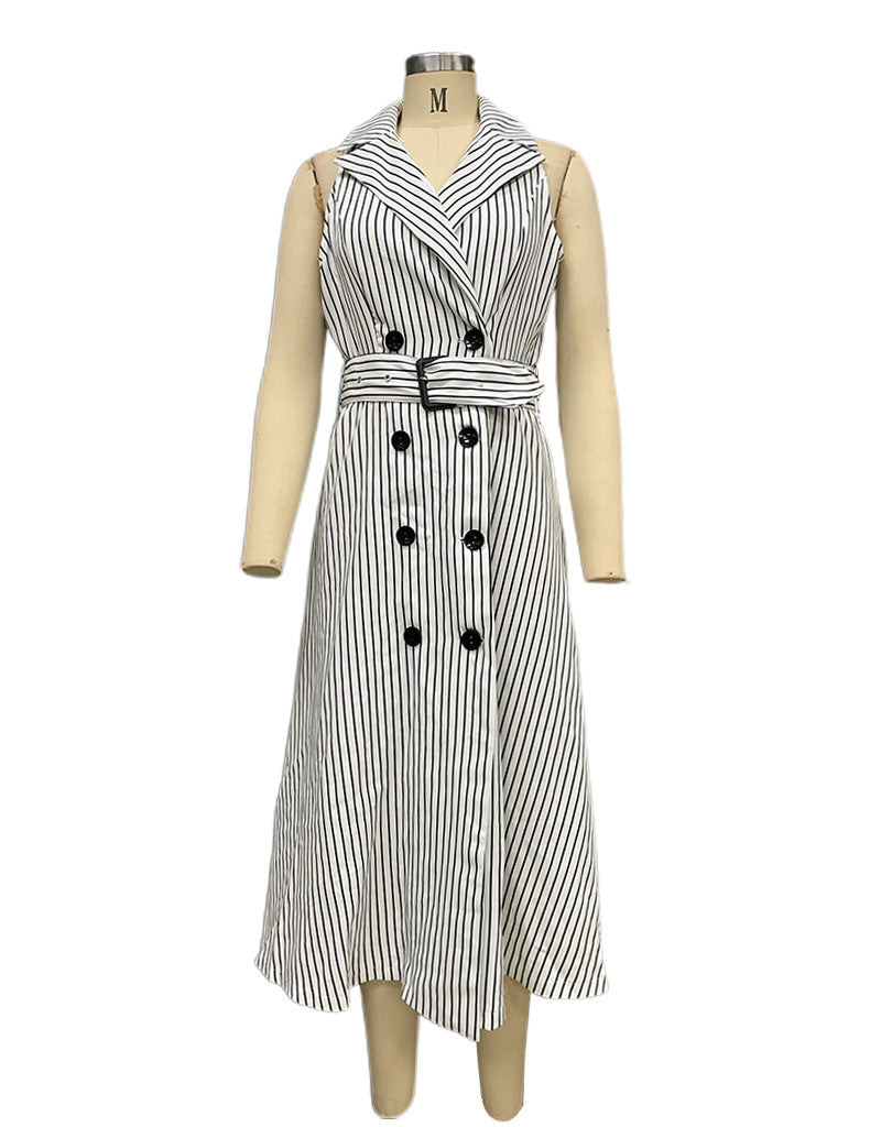 Fashion Striped Sleeveless Office Lady Dresses