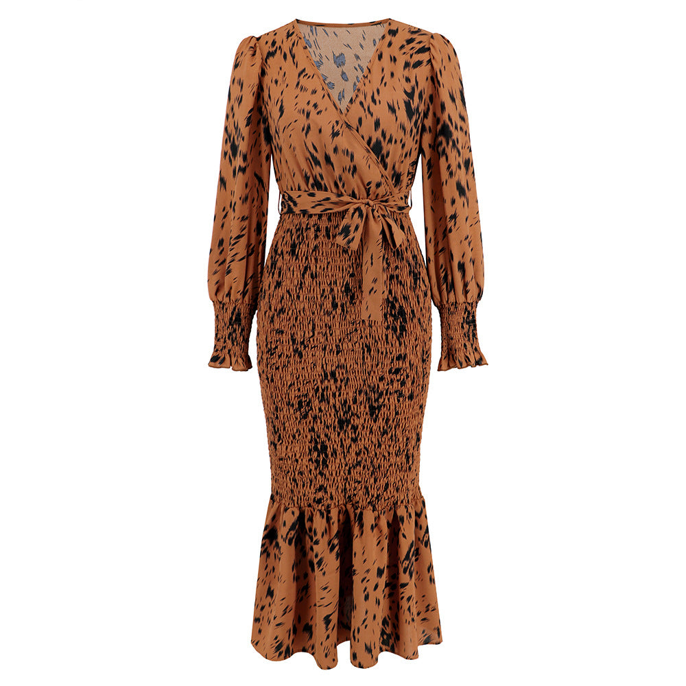 Elegant V Neck Floral Print Mermaid Long Dresses