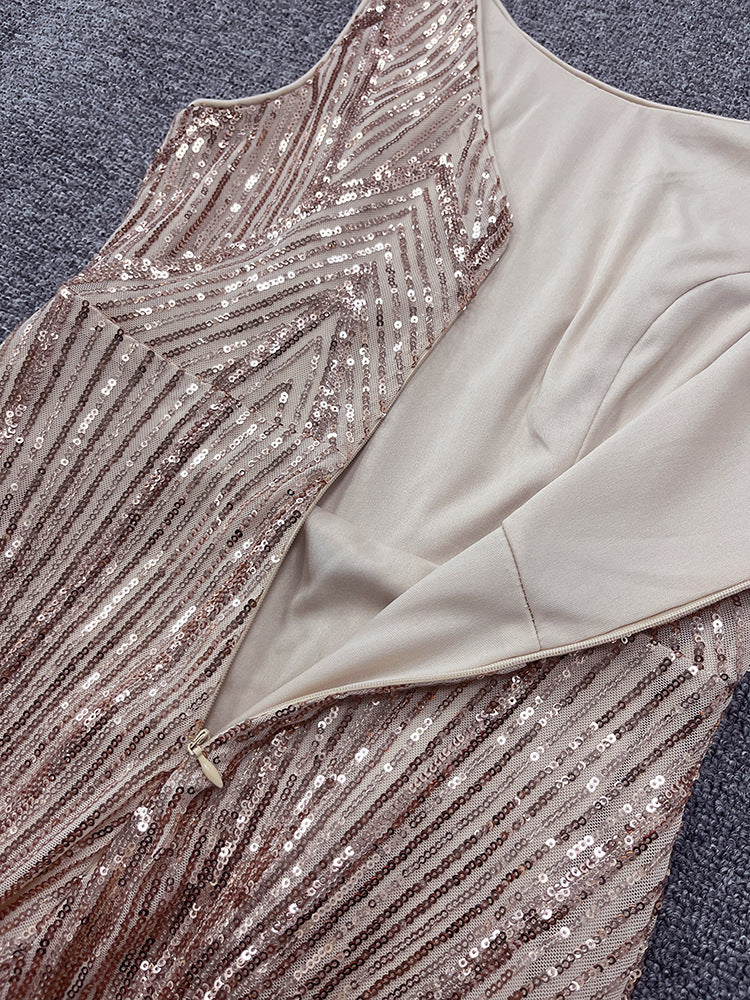 Sexy Rose Golden Mermaid Evening Party Dresses