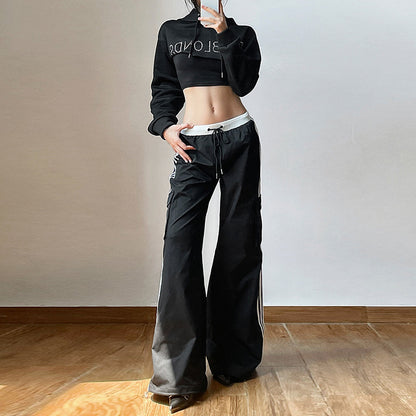 Fashion Black High Waist Black Ankle Tied Pants