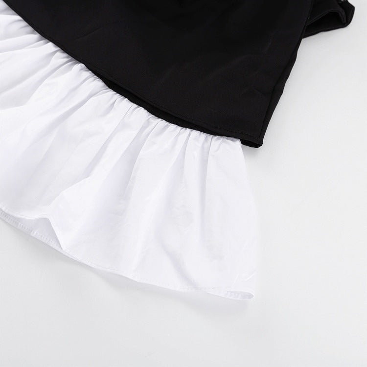 Designer Doll-Collar Cinched-Waist Slimming Little Black Dress