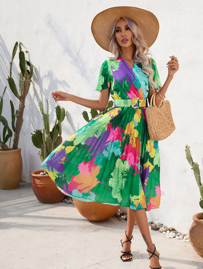 Summer Floral Print Short Sleeves Midi Dresses