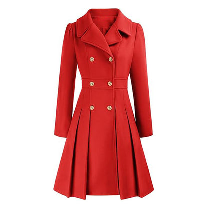 Fashion Women's Trench Coat Lapel Double-breasted Pocket A-shaped Pea Coat