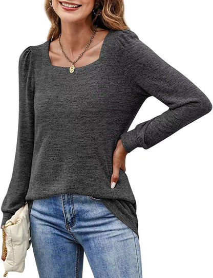 Fashion Square Neckline Long Sleeves Shirts
