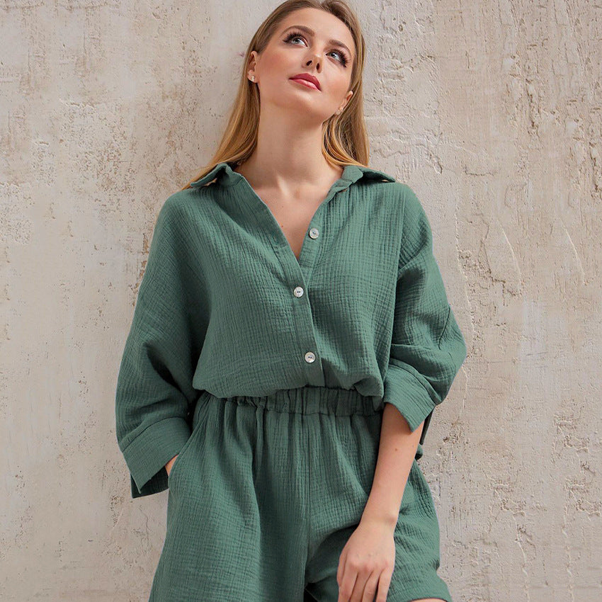 Fashion 100% Cotton Shirts & Shorts Two Pieces Sets