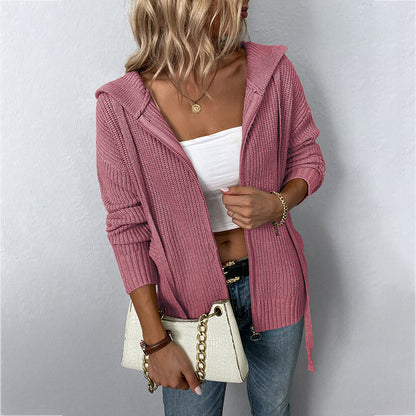 Fashion Zipper Knitted Cardigan Coats for Women