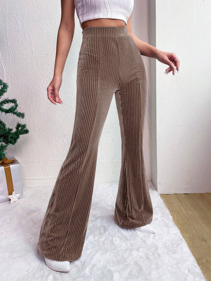 Casual High Waist Corduroy Trumpet Pants for Women