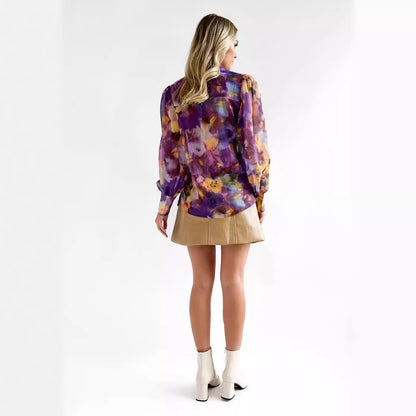 Casual Dyed V Neck Long Sleeves Shirts
