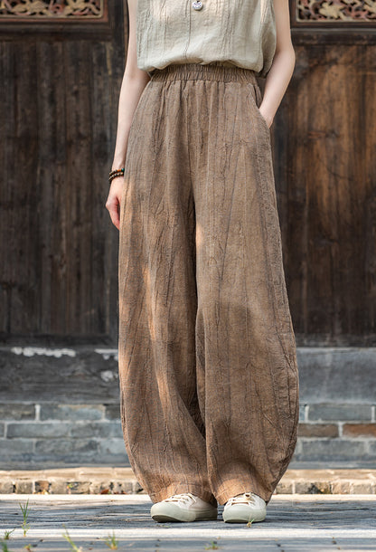Casual Dyed Linen Wide Legs Pants
