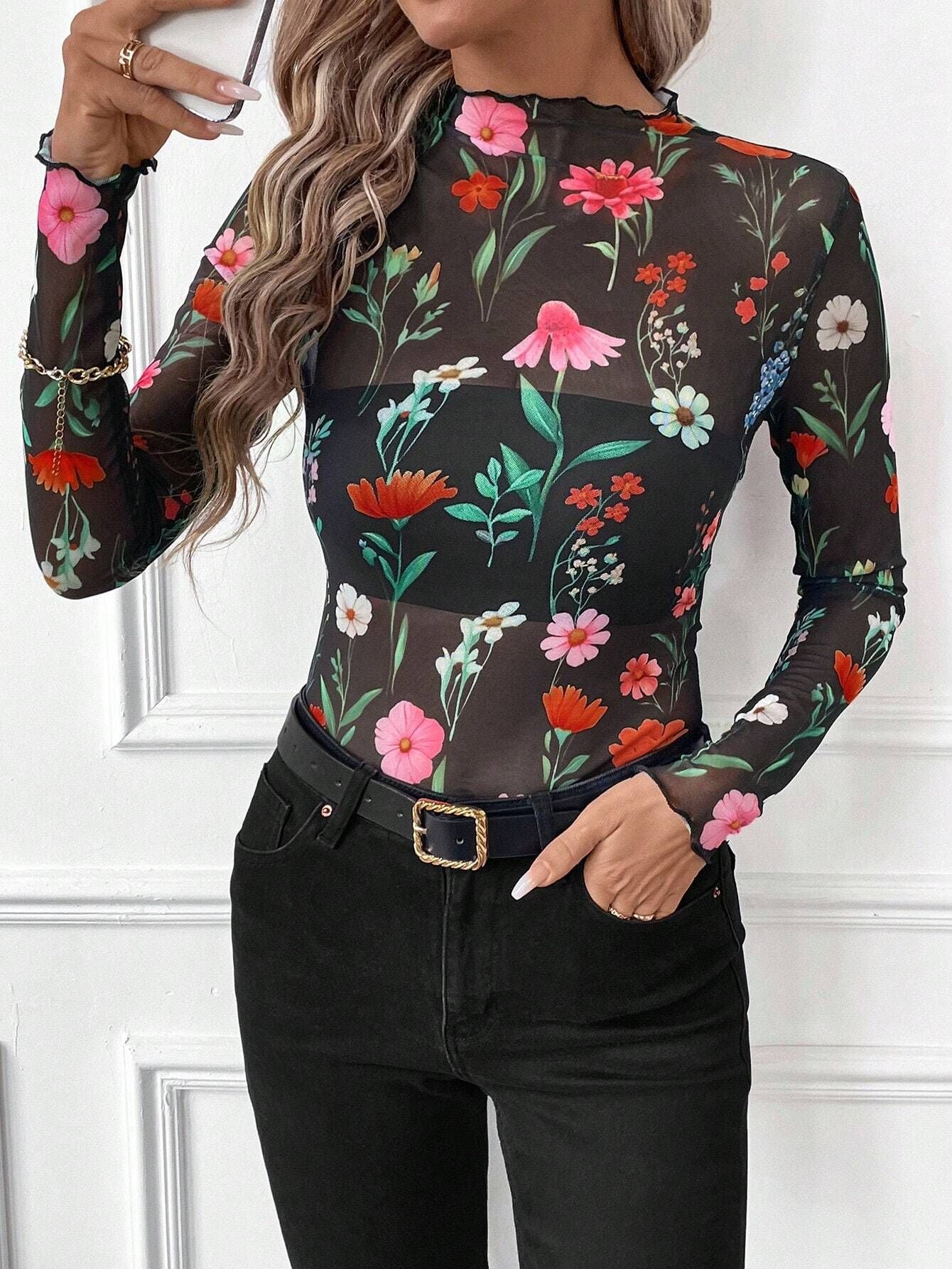Sexy Net Sheath Long Sleeves T Shirts