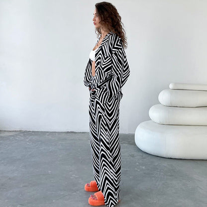 Fashion Black & White Stripes Two Pieces Suits for Women