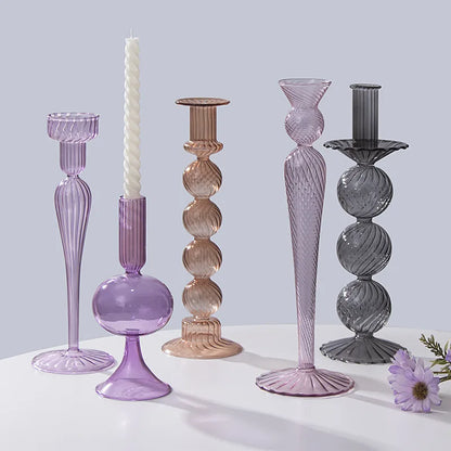 European Style Hand Blown Lilac Glass Candle Holder High Quality Decorative Wedding Table Centerpiece Party Decor Candlestick