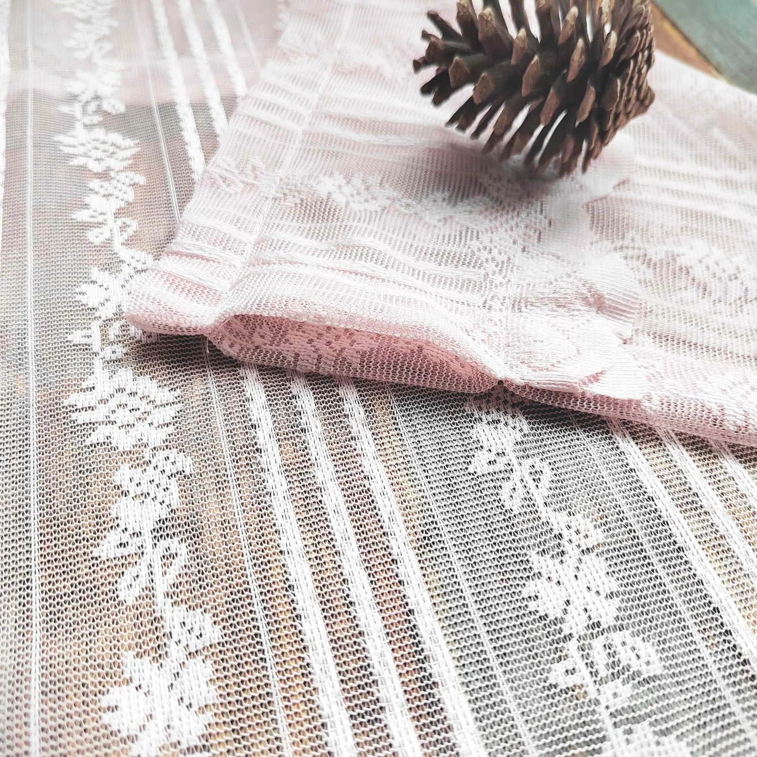 1PC Pink Floral Lace Beaded Jacquard Sheer Curtain for Living Room Kitchen Small Window Drape Cafe Study Blinds