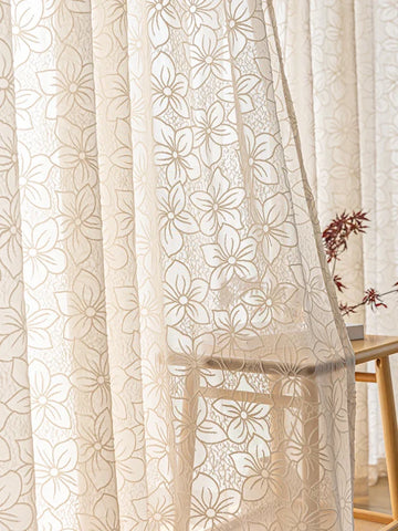 French Style Living Room Curtain Cream Beige Bedroom Decorative Curtains Floral Pattern Light-transmitting Study Curtains IG 커튼
