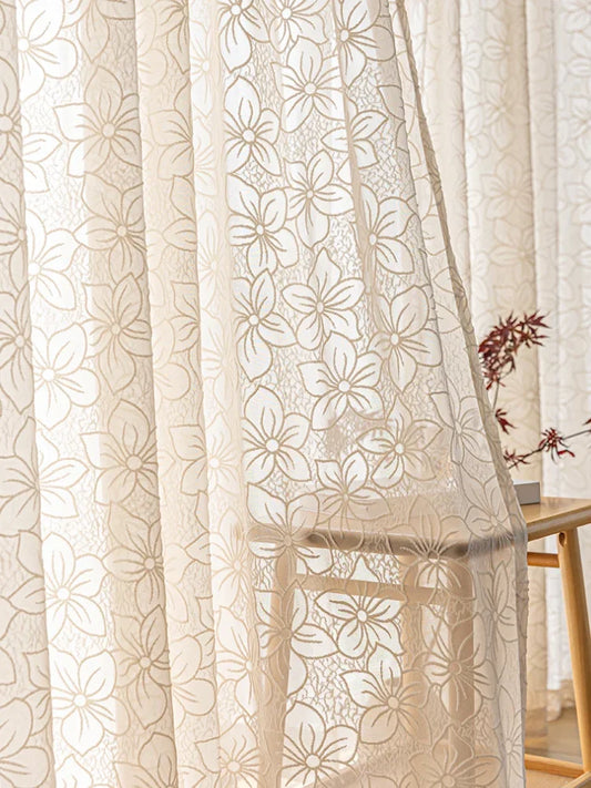 French Style Living Room Curtain Cream Beige Bedroom Decorative Curtains Floral Pattern Light-transmitting Study Curtains IG 커튼