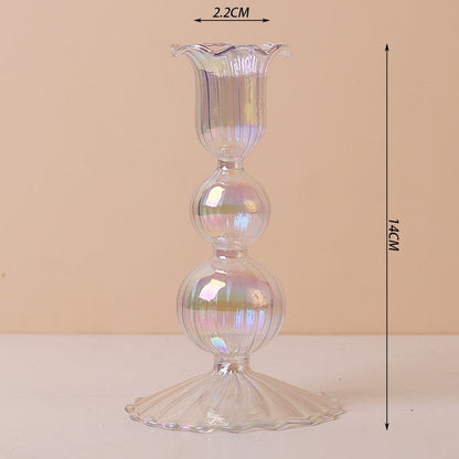 Luxury Iridescent Candle Holders Decor for Table Nordic Rainbow Vase Flower Home Decoration Glass Candlestick Wedding Centerpiec