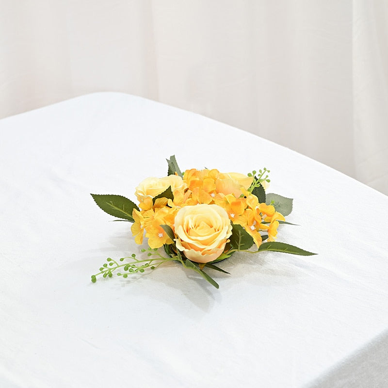 20Cm Rose Garland Candlestick Silk Artificial Flower Wreath For Candle Holder Window Props Home Party Wedding Table Decoration